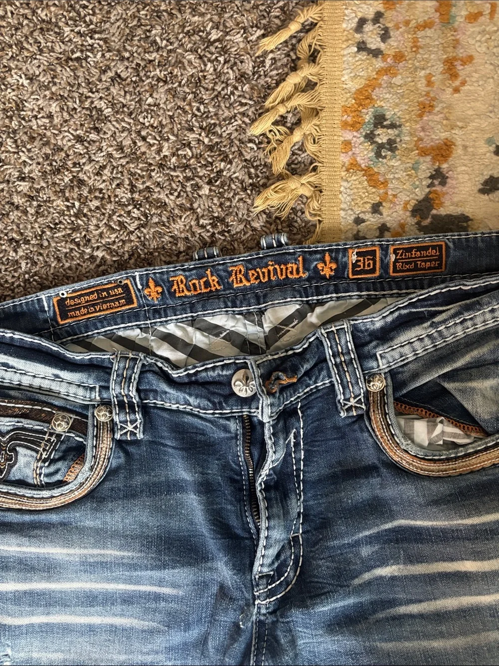 Rock Revival Distressed Slim Straight Jeans - Blue